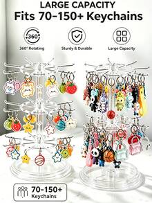 Multi-Functional Keychain Organizer Rack, 16-24 Hooks, 360° Rotating, Adjustable Height, Can Store Keychains, Jewelry, Brooches, Accessories, Capsule Toys, Desktop Decoration, Christmas, Valentine's Day, Back To School Gifts - Clear - View 1