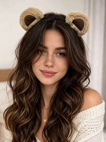 2/1pc Plush Bear Ear Headband, Fall Style Fluffy Animal Costume Hair Scrunchie, Suitable For Halloween Party, Cosplay And Daily Decoration Fall Hair Accessories - Multicolor - View 8
