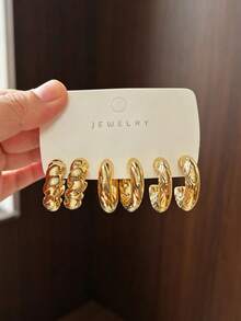 6/18pcs Vintage Gold Flower, Starfish, Water Drop C-Shaped Earrings Set 9 Pairs, Suitable For Luxury Versatile, Gift, Party, Commute Metal Earring Combination. - Gold - View 4