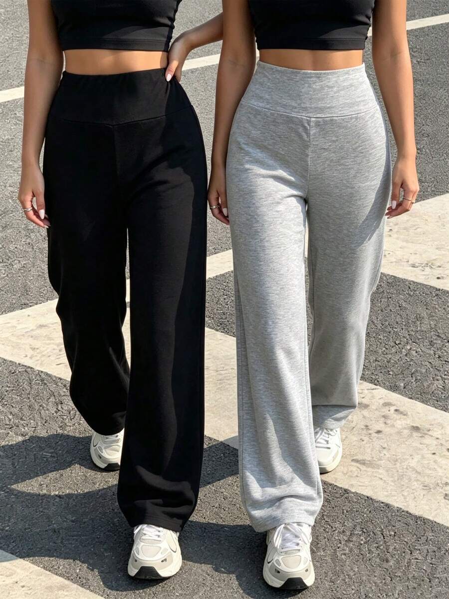 Youth Girl Solid Color Casual Straight Leg Pants 2pcs/Set - Multicolor - View 1