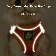 1 Set Pet Harness And Leash Set, Soft Mesh Breathable Reflective Adjustable Dog Vest, Suitable For Small Cats And Dogs, All Season - Orange - View 10