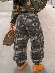 Women's Y2K Casual Camouflage Loose Bucket Jeans - Khaki - View 3