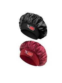1/2/3pcs Printed Battery Power Pattern Satin Sleep Cap, Loose Elastic Band Hair Bonnet, Suitable For Hair Care, Daily Home Wear And Relaxation - Multicolor - View 15