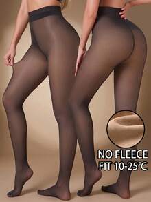 1 Pair 80g/200g Women's Black Thermal Lined Warm Tights, Shaping For Bare Leg Visual Effect, Seamless One-Line Crotch For Nude Skin Appearance, Sexy Minimalist Sexy Style Stockings, Suitable For Office, Party Or Nightclub Mature Wear, Combining Warmth, Comfort And Subtle Sexy Professional Style - Black - View 2