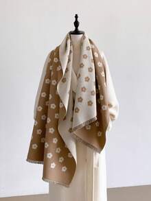1pc Elegant Floral Pattern Jacquard Faux Cashmere Warm Scarf, Cold-Proof Neck Warmer, Women's Autumn/Winter Fashion Versatile Air Conditioning Shawl Blanket, Suitable For Daily Matching And Decorative Use - Multicolor - View 10