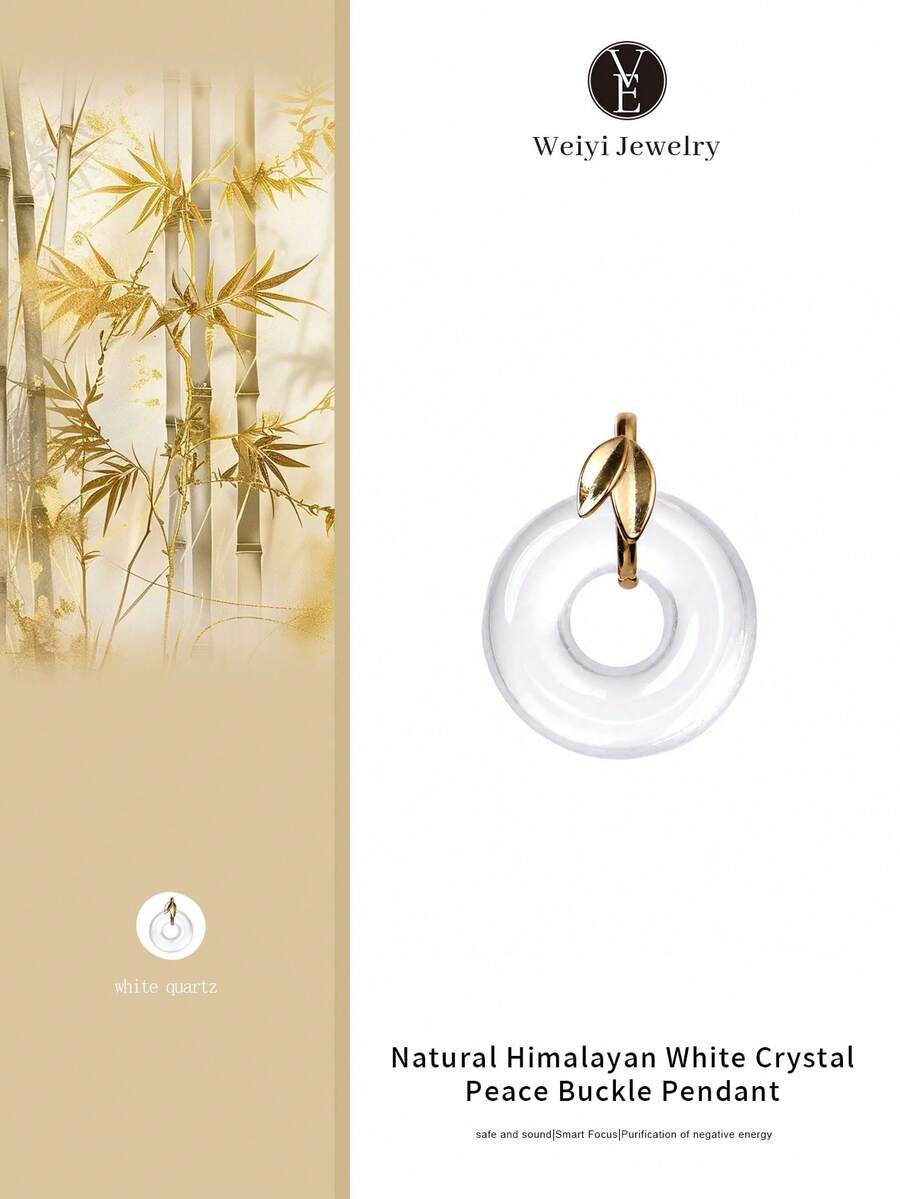 [VE]1pc High-Quality Natural Himalayan White Crystal Peace Buckle Pendant, S925 Silver Bamboo Joint Inlay, Helps Wearer Rise Step By Step, Peace And Prosperity, Suitable For Students And Professionals, Children And Elders, Unisex, Natural Jewelry Color Random - Pendant - View 1