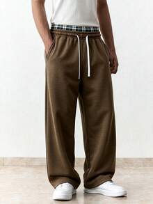 1pc Men's Casual Sports Pants With Loose Straight-Leg Fit, Comfortable And Draping. Suitable For Home And Outdoor Wear, Also A Great Gift For Couples. Made Of 100% Polyester Fabric - Coffee Brown - View 6