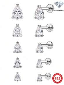 AnlaScheer 1 đôi bông tai đinh moissanite hình giọt nước sang trọng mặt phẳng, bạc sterling 925 đính đá pave ít gây dị ứng, dùng xỏ sụn helix conch, nhiều kích cỡ - Bạc - Xem 9
