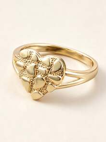 Women's Fashion Asymmetrical Heart-Shaped Ring, Jewelry Gift For Daily, Party, Christmas, Thanksgiving - Gold - View 1