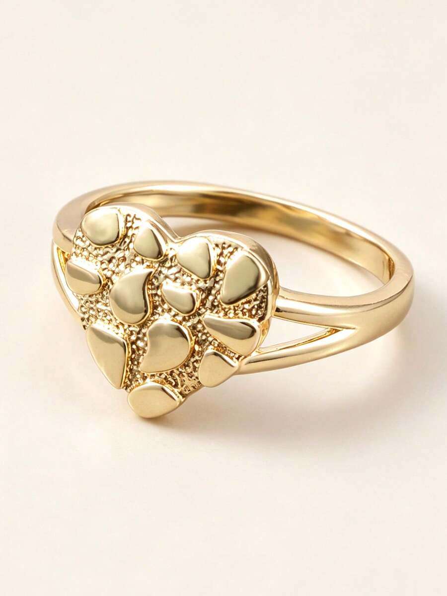 Women's Fashion Asymmetrical Heart-Shaped Ring, Jewelry Gift For Daily, Party, Christmas, Thanksgiving - Gold - View 1