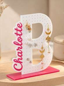 Personalized Name And Initial Earring Holder, Custom Wooden Jewelry Display Stand, Organizer For Studs, Dangles And Small Accessories On Dressers And Desks, Decorative Storage Display For Bedrooms/School, Dorms And Market Stalls ,Christmas Gift, - Multicolor - View 9