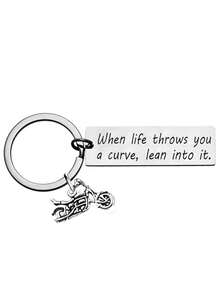 1pc/6pcs/15pcs/24pcs Keychain, When Life Gives You Challenges, Face Them Head-On, With Motorcycle Pendant, Gift For Motorcycle Enthusiasts And Riders - Silver - View 3