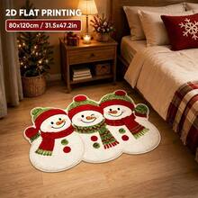 1PC 2D Flat Snowman Pattern Bathroom Rug, Christmas Style. | Suitable For: Rugs, Room Decor, Floor Mats, Bedroom Rugs, Kitchen Mats, Home Decor, Doormats, Bathroom Mats, Vacation Home Decor. Christmas Decor. Winter Decor. - A - View 6