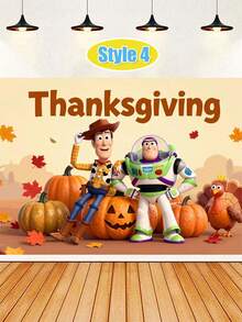 Disney Toy Story Halloween Wall Decor, 4 Autumn Turkey Pumpkin Patterns, Party Photo Backdrop, Festival-Themed Scene Decoration Tapestry - Multicolor - View 14