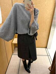 Women's Autumn/Winter New Knit Loose Batwing Sleeve Pullover Elegant Shawl Sweater For Outerwear - Grey - View 1