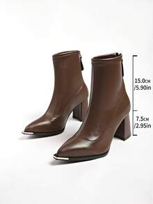 Pointed Toe Belt Buckle Fashion Ankle Boots Women 2024 Spring Autumn New Thick Heel Elegant High-End Style 41-43 Plus Size 40 High Heel Shoes - Brown - View 8