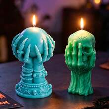 2pcs Halloween Silicone Candle Mold Magic Ball Skull Shape Candle Mold Plaster Aromatherapy Mold - White - View 3