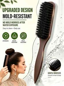 Unisex Boar Bristle Hair Brush And Beard Brush - Fragrance-Free Professional Hairstyling Brush, Suitable For Thick/Thin Hair, Can Clean Ombre Hairstyles And Electric Trimmers, Create Smooth Hairstyles, Essential For Back To School And Travel, Also Suitable For Women's Hair Accessories, Combs, Brushes And Trimming Brushes. - Multicolor - View 9