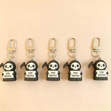 1/5pcs Cute Grim Reaper Keychain Stay Positive Quote 3D Soft Rubber Key Ring, Halloween Backpack Bag Charm Encouragement Holiday Gift - Halloween Grim Reaper - View 4