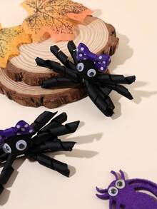 2PCS Halloween Ribbon Hair Clips For Girls,Cute Polka‑Dot Bow Spider Hair Barrettes For Halloween Party Costume,Kids Hair Accessories - Multicolor - View 6