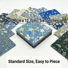 42/84pcs 5-Inch Blue Floral Series Cake Layer Fabric Set, DIY Ditsy Floral Fabric Scraps, Used For Pastoral Style Printed Flowers, Handmade Printed Fabrics, Coasters, Patchwork Bags, Small Fabric Pieces, Fun Handicrafts, Creative Fabrics - Variant - View 7