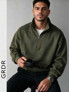 GRDR Men's Zip-Up Pullover Sweatshirt, Autumn/Winter - Olive Green - View 3