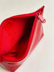 DIOR Red Glossy Patent Leather Makeup Bag, Embossed 3D CD Logo Clutch, Glossy PU Patent Leather Material, Storage For Makeup And Skincare Samples, Festive Atmosphere Small Bag - Red Patent Leather Bag - View 6