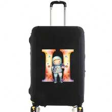 Elastic Luggage Cover, Cute Astronaut Galaxy Initial Print, Black Scratch-Resistant Luggage Protector, Travel Accessory, Luggage Not Included - Black - View 61