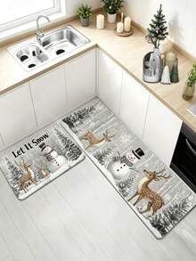 1pc Grey & White Snowman And Reindeer Rectangular Rug, Christmas Kitchen Mat, Kitchen Carpet, Kitchen Rug, Door Mat, Small Rug, Carpet, Runner Rug, Floor Mat, Home Decor - Multicolor - View 3