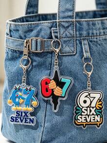 2D Flat Fun "67" Number Keychain - SIX SEVEN 67 Robot Keychain,Bag & Wallet Accessory, Daily Outfit Decoration, Perfect Birthday Gift Choice. Suitable For Mother, Father, Graduate And Teacher Birthday Gifts. - Multicolor - View 4