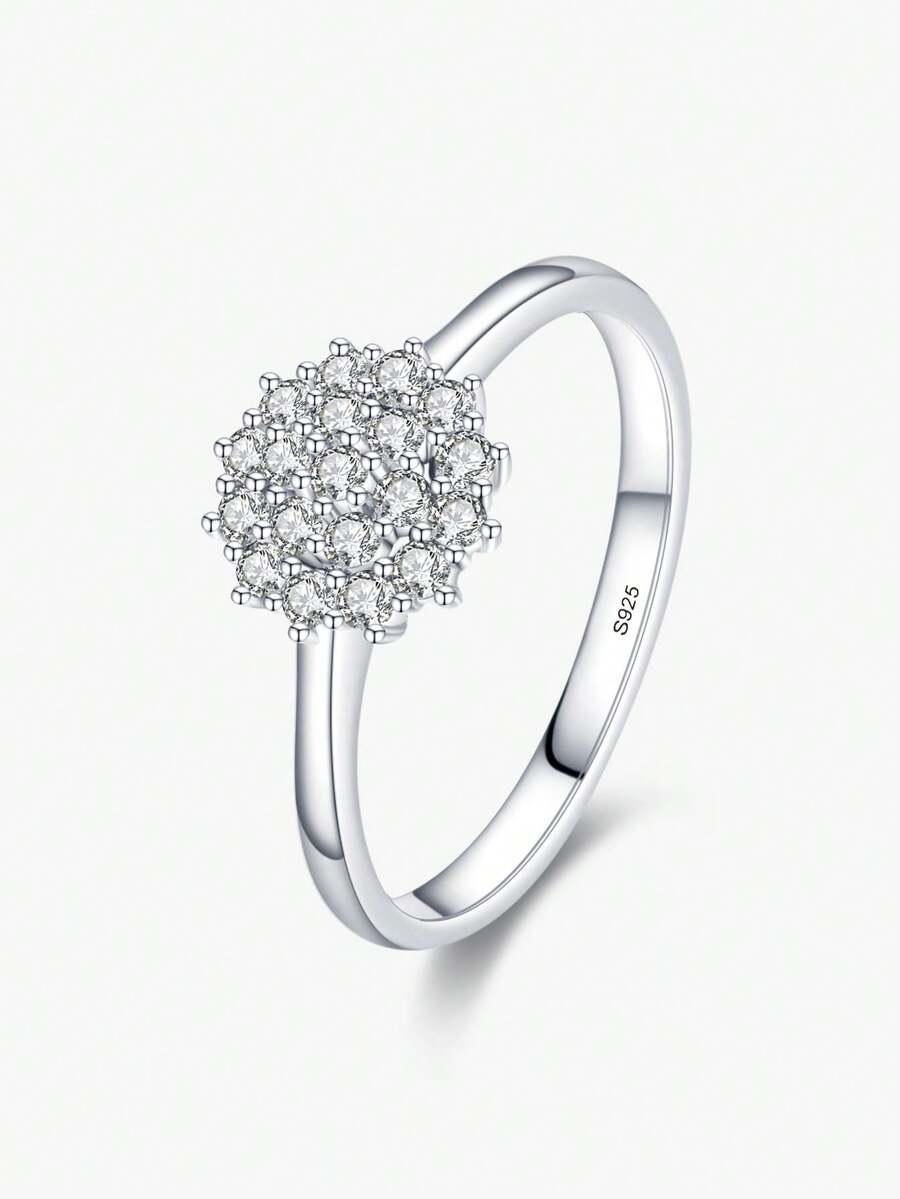 Modian 925 Sterling Silver Classic Sparkling Simple CZ Finger Ring Platinum Plated Wedding Jewelry For Women Anniversary Gift - Silver - View 1