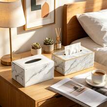Rectangular Leather Texture Marble Pattern Tissue Box, Suitable For Living Room Coffee Table, Hotel And Homestay Countertop, Creating Exquisite Home Desktop Tissue Storage And Decoration - Black and White - View 4