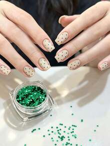 1box /2boxes Fall, Autumn, Fall Nails Random Assortment Emerald Green Round Nail Glitter, Bright Metallic Luster Small Round Sequins, Exquisite Beautiful Nail Decoration, Nail Salon Same Style Accessories, Vintage Holiday Atmosphere Nail DIY Creative Materials - Multicolor - View 1