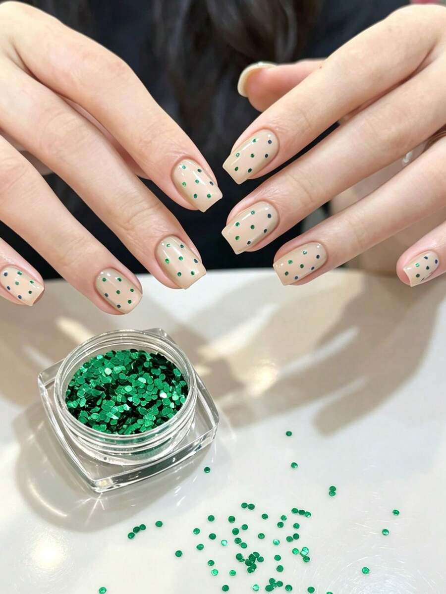 1box /2boxes Fall, Autumn, Fall Nails Random Assortment Emerald Green Round Nail Glitter, Bright Metallic Luster Small Round Sequins, Exquisite Beautiful Nail Decoration, Nail Salon Same Style Accessories, Vintage Holiday Atmosphere Nail DIY Creative Materials - Multicolor - View 1