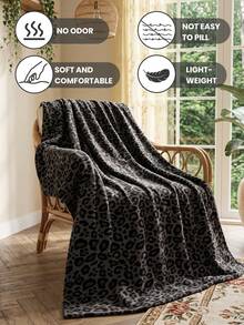 1pc Black Leopard Print Sofa Throw Blanket, Knee Blanket, Fleece Blanket For Air-Conditioned Room, Soft Comfortable Breathable Warm, Home Decor, Suitable For Living Room, Bedroom, Home, Dorm, All Seasons, Machine Washable, Autumn/Winter Decoration - Multicolor - View 6