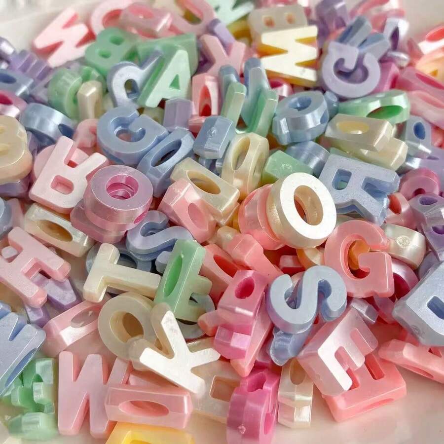 Approx. 100PCS/300PCS Acrylic Pearlescent Colorful Letter Beads, Macaron Spring Color Palette A To Z Letter Beads, Suitable For Handmade DIY Beaded Bracelets, Necklaces, Jewelry And Craft Accessories - Colorful Pearlescent Letter Beads - View 1