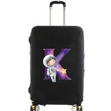 Elastic Luggage Cover, Cute Astronaut Galaxy Initial Print, Black Scratch-Resistant Luggage Protector, Travel Accessory, Luggage Not Included - Black - View 80