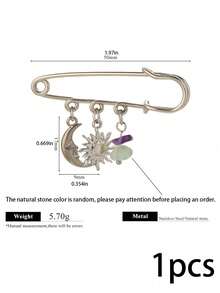 304 Stainless Steel 18K Gold Plated Multi-Purpose Brooch For Women, Sun Moon Leaf Natural Stone Bead Pendant Jewelry, Women's Coat Scarf Brooch - Brooch - View 7