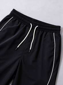 1pc Men's Black Wide Leg Pants, Black Base With White Contrast Line Design, Smooth Drape Fabric, Wrinkle-Resistant And Easy Care, Dual Side Practical Pockets, Machine Washable, Sporty Casual, American Street Style, Versatile Daily Commute Wide Leg Pants - Black - View 8