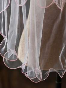1Pc Pink, Short, Multi-Layered Ruffled Bridal Veil With Hair Comb; Suitable For Weddings, Bridal Photoshoots, And Bachelorette Party Headwear. - Pink - View 4