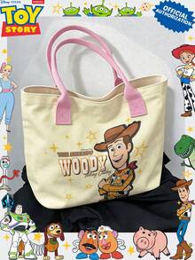 Miniso Disney Toy Story Woody 警長畫布托特包，米色手提肩背包，適合日常使用 - 粉色 - 查看 2