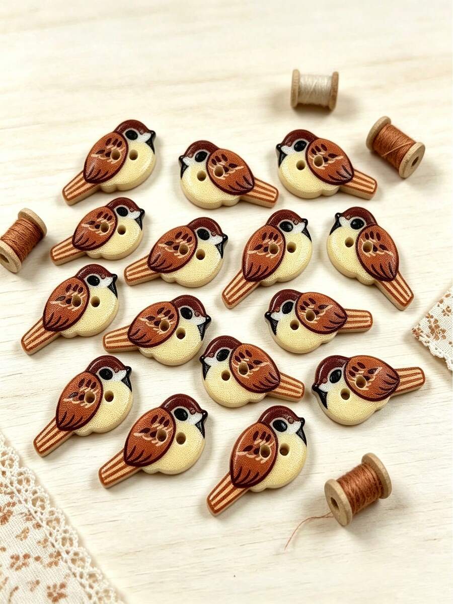12pcs Handmade DIY Bird Shaped Buttons With 2 Eyes, Plastic Material, Suitable For Clothing, Hats, Bags, Multi-Color Bird Shaped Handmade Buttons For Sewing, Scrapbooking, DIY Clothing Decoration - A - View 1