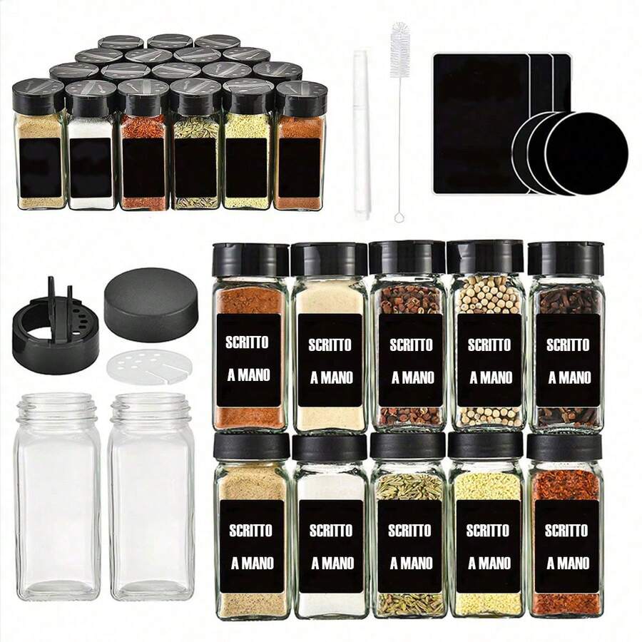 8/12/24pcs Kitchen Seasoning Jars, 120ml Glass Salt And Pepper Shaker Set, Square Salt Shaker Set, Kitchen Seasoning Jars, Spice Jars, Outdoor Picnic And BBQ Creative Seasoning Jars, Seasoning Storage, Kitchen Accessories, (Actual Sticker Content May Vary) - Multicolor - View 1