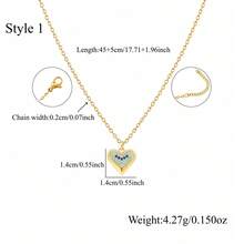 1pc Vintage Heart-Shaped Oval Pendant Gold Stainless Steel Chain Necklace, Women's Style - Necklace - View 2
