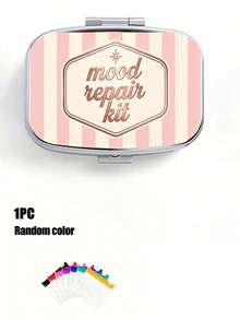 2D Flat Printing, Vintage Yellow And White Striped Creative Mood Slogan Pattern Square Small Pillbox, Two-Compartment Portable Storage Case, Pocket-Sized Container For Small Items, Accessories, Medicine, And Vitamins, Only Empty Bag - Multicolor - View 11