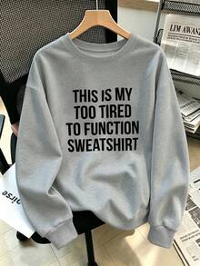 Sweatshirt Wanita Plus Size dengan Cetakan Grafis Kutipan Lucu dan Humor, Kerah Bulat, Bergaya, Cocok untuk Pakaian Jalanan Kasual Sehari-hari di Musim Gugur dan Musim Dingin - Grey - View 4