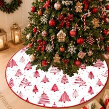 1pc Minimalist Red & White Hand-Painted Christmas Tree Pattern Tree Skirt, Elegant Holiday Decor, 5 Sizes, Unisex Holiday Gift, Suitable For Home And Party Christmas Home Decoration - Minimalist Red and White Hand-drawn Christmas Tree - View 8