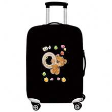 Black Elastic Luggage Cover, Cartoon Teddy Bear Candy Letter Initial Print, Dustproof Luggage Sleeve, Travel Accessory, Luggage Not Included - Black - View 95