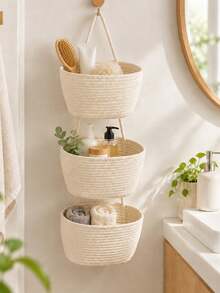1pc 3-Tier Hanging Storage Basket, Minimalist Ins Style White Storage Basket, Wall-Mounted Sundries Storage Basket, Securely Hanging And Not Easily Detached, Suitable For Storing Various Small Items, Applicable For Entryway, Bathroom, Bedroom Storage - 3-tier Hanging Basket - View 1