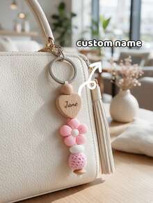 Wooden Style Silicone Flower Keychain Pendant Bag Charm Accessory Gift - Multicolor - View 1